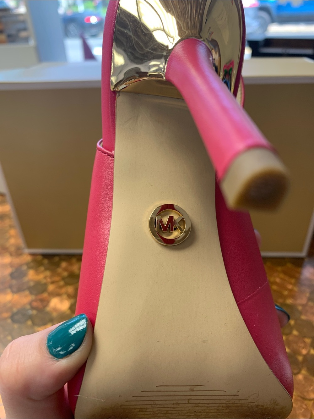 Michael Kors Women's Pink Slingback Pumps with Gold Toe - Picture 4 of 5
